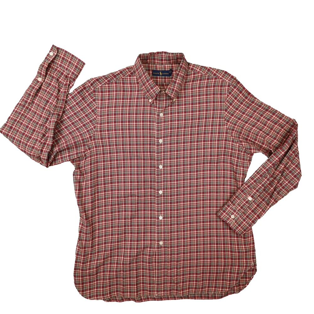 Ralph Lauren Men's Red Plaid Long Sleeve Button Up shirt size XL